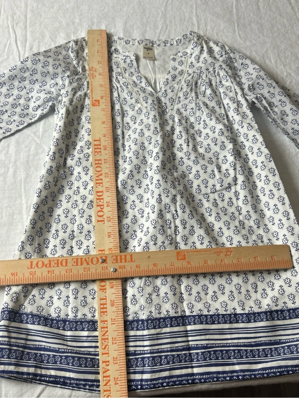 OshKosh B'gosh White Dress with Blue Floral Border